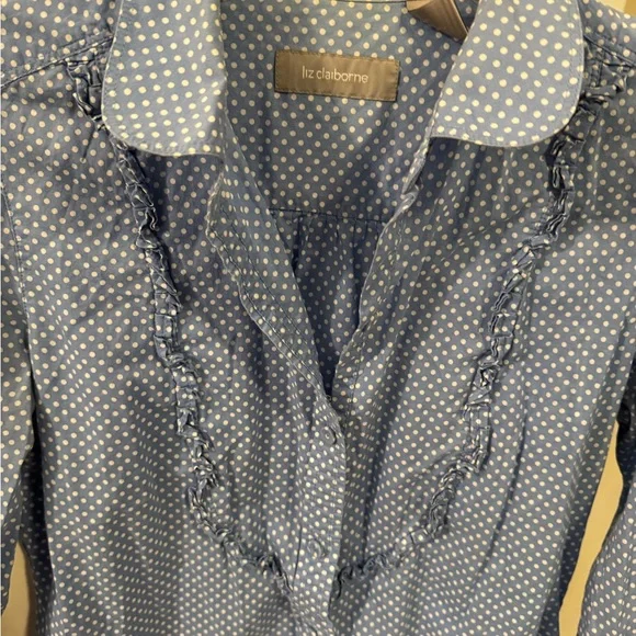 Liz Claiborne Blue and White Polka Dot Top Size M - Picture 3 of 5